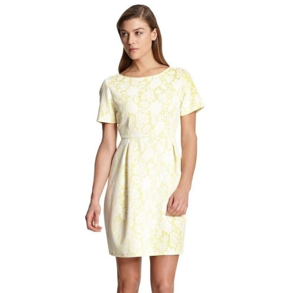 Robert Rodriguez Lace Dress Womens SIze XL Yellow White Skye Overlay Sheath‎